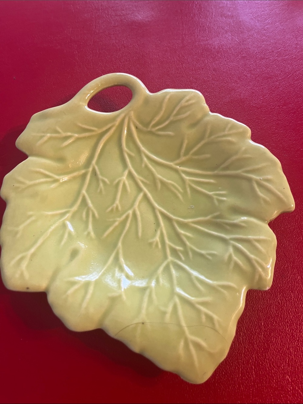 Leaf Shaped Ceramic  dish 7.25” L  6”W  Pale green